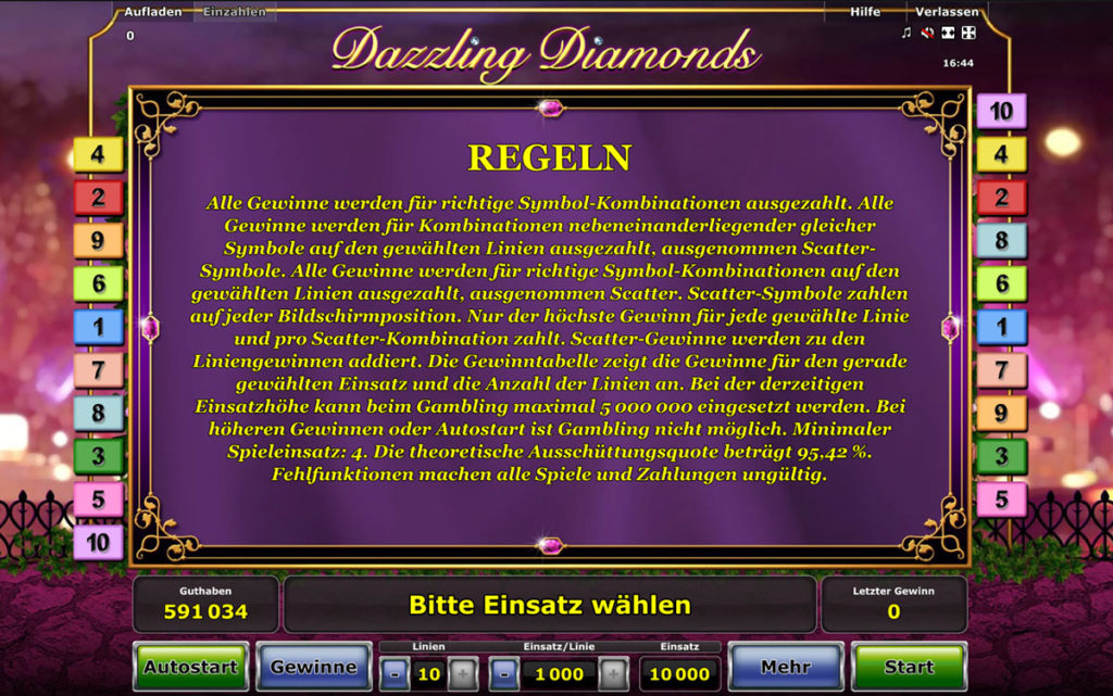 dazzling diamonds regeln